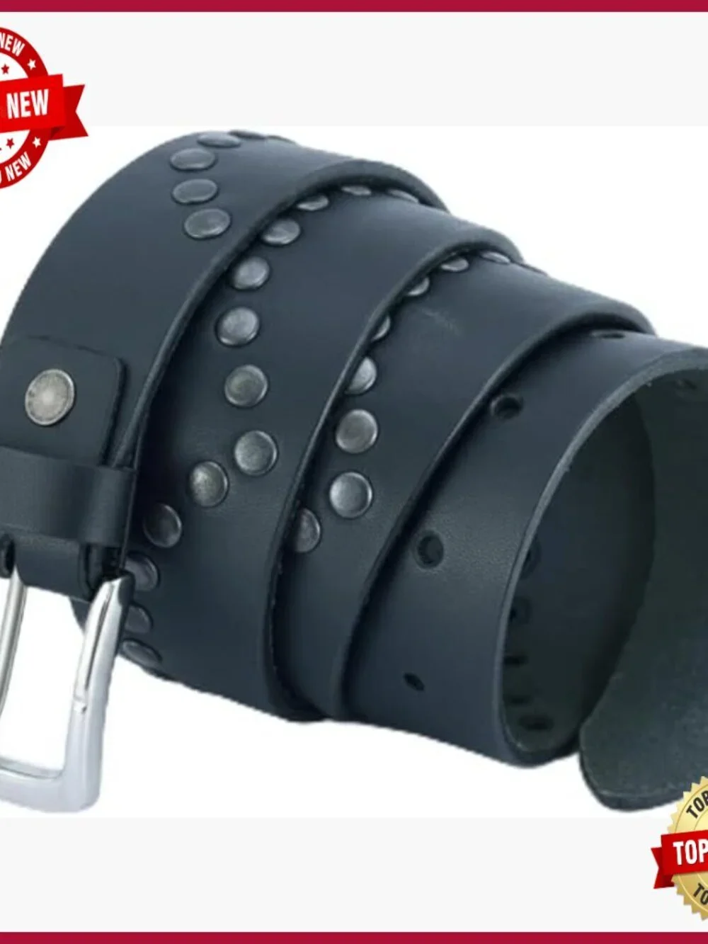 Genuine Leather Studded Belt - Curved Pattern - Adult
